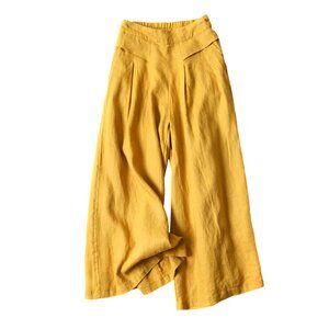 Linen Culottes Cropped Wide Leg Palazzo Pants Elastic Waist Casual Chic